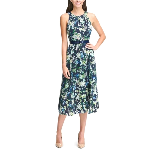 Tommy Hilfiger Dresses & Skirts - Tommy Hilfiger Navy Blue Floral Halter Dress With Belt 6